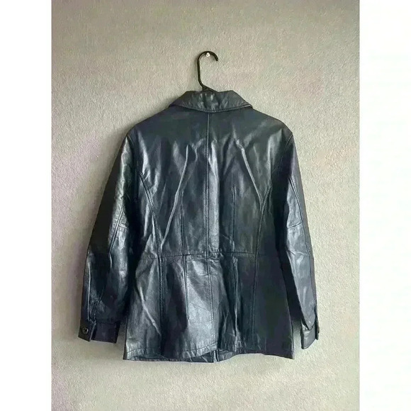 EUC GUESS Black Real Leather Jacket Motorcycle Winter Coat Size M - Picture 5 of 8